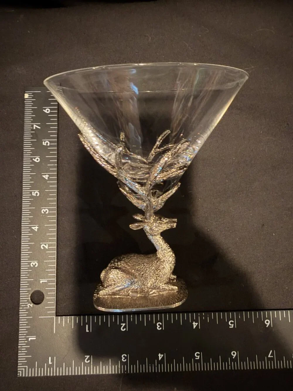 Pottery Barn Stag Martini Glass Retired Pewter Deer Elk Barware HTF Christmas